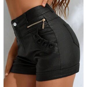 🔥 Edgy Faux Leather High-Waist Statement Shorts.